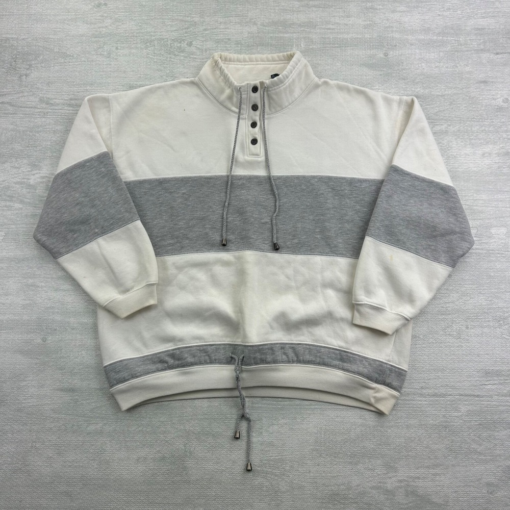 Vintage 90s Hunt Club Striped Sweatshirt Size XL White Gray Blank Henley